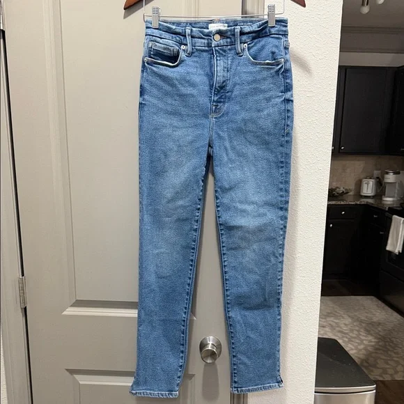 Good American good classic slim straight skinny high rise slits jeans 4 27 - Picture 3 of 11